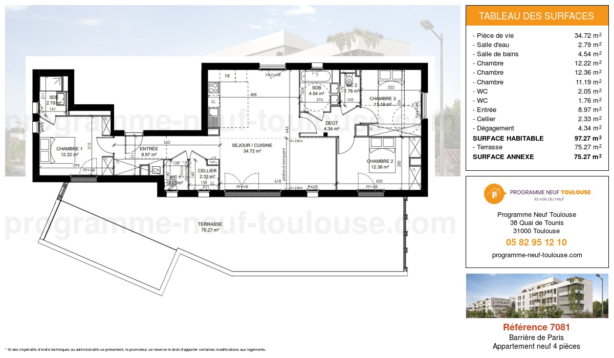 Plan pour un Appartement neuf de  97.27m² à
					Barrière de Paris