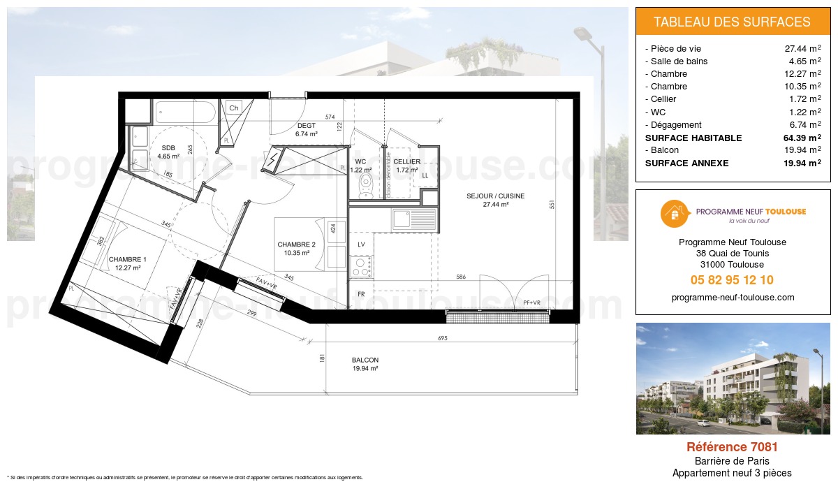 Plan pour un Appartement neuf de  64.39m² à
					Barrière de Paris