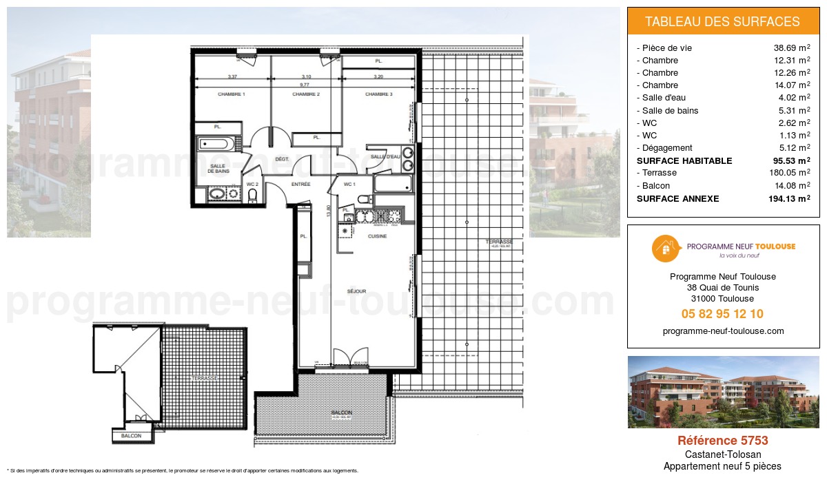 Plan pour un Appartement neuf de  95.53m² à
					Castanet-Tolosan