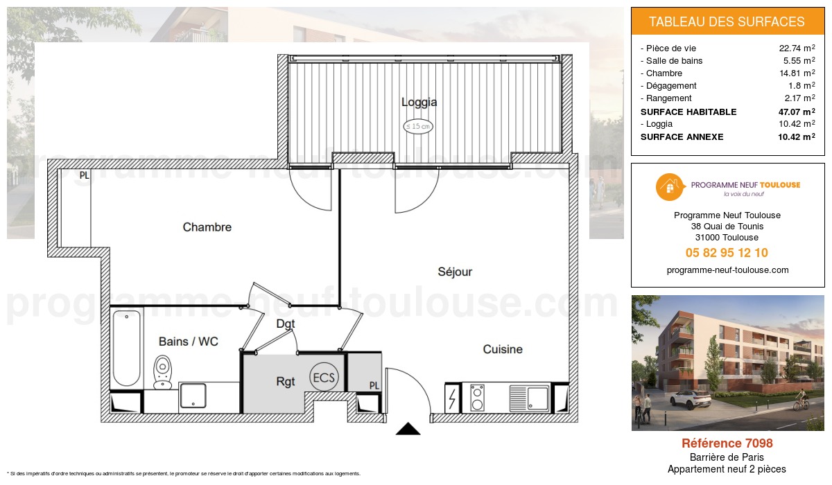 Plan pour un Appartement neuf de  47.07m² à
					Barrière de Paris