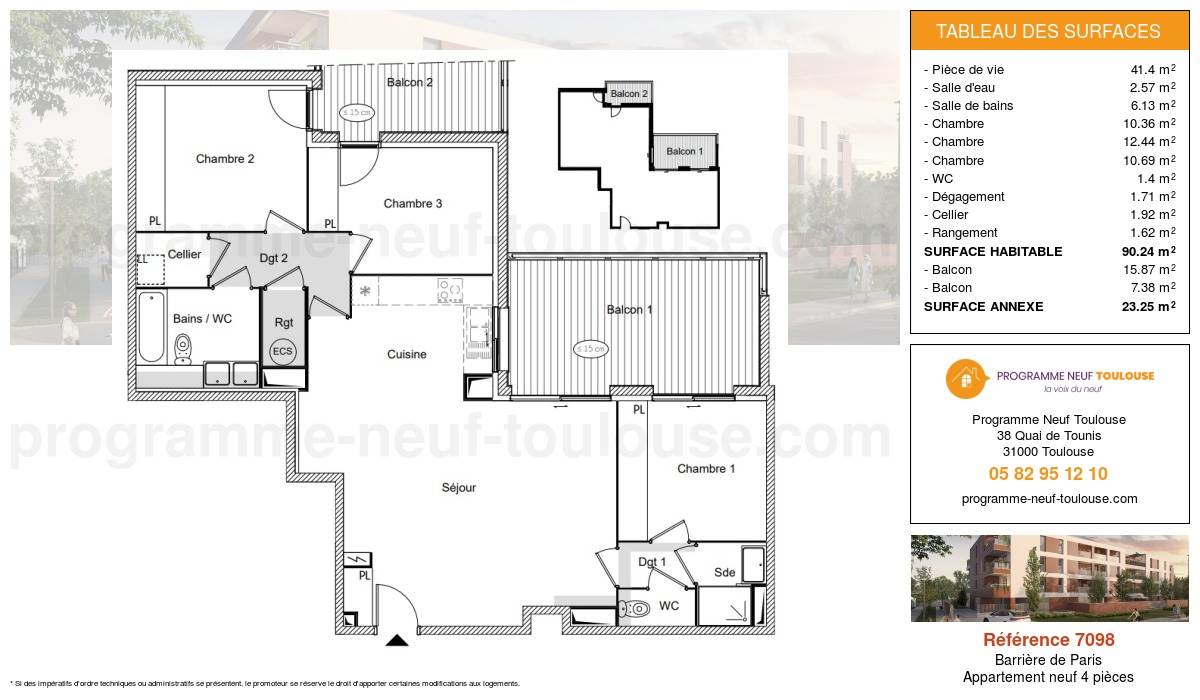 Plan pour un Appartement neuf de  94.61m² à
					Barrière de Paris