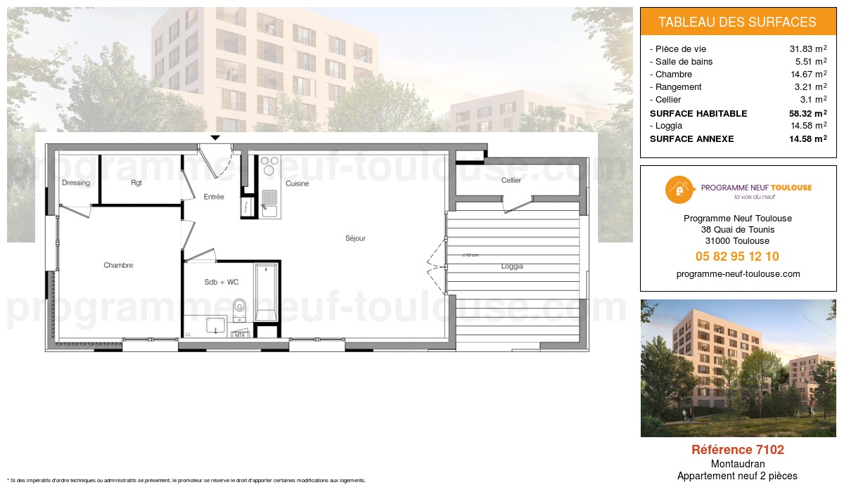 Plan pour un Appartement neuf de  55.22m² à
					Montaudran