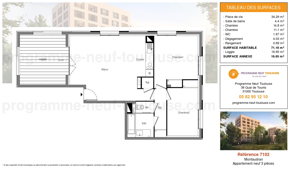 Plan pour un Appartement neuf de  71.18m² à
					Montaudran
