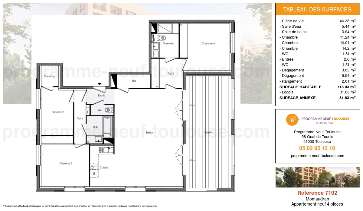 Plan pour un Appartement neuf de  111.52m² à
					Montaudran