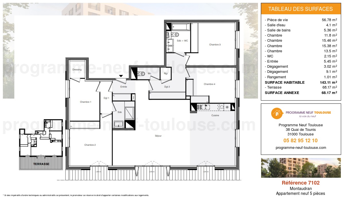 Plan pour un Appartement neuf de  143.11m² à
					Montaudran