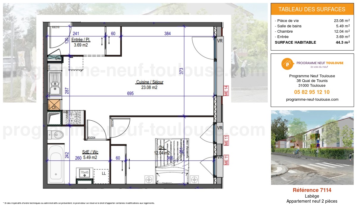 Plan pour un Appartement neuf de  44.3m² à
					Labège