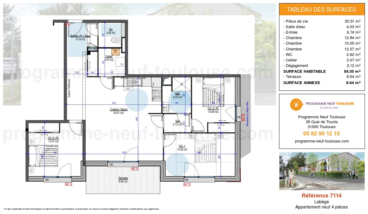 Plan pour un Appartement neuf de  84.56m² à
					Labège