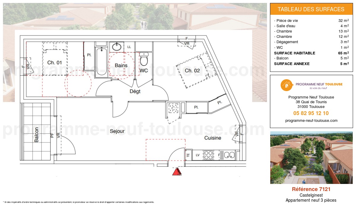 Plan pour un Appartement neuf de  65m² à
					Castelginest