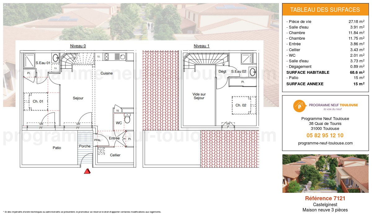 Plan pour un Maison neuve de  68.6m² à
					Castelginest