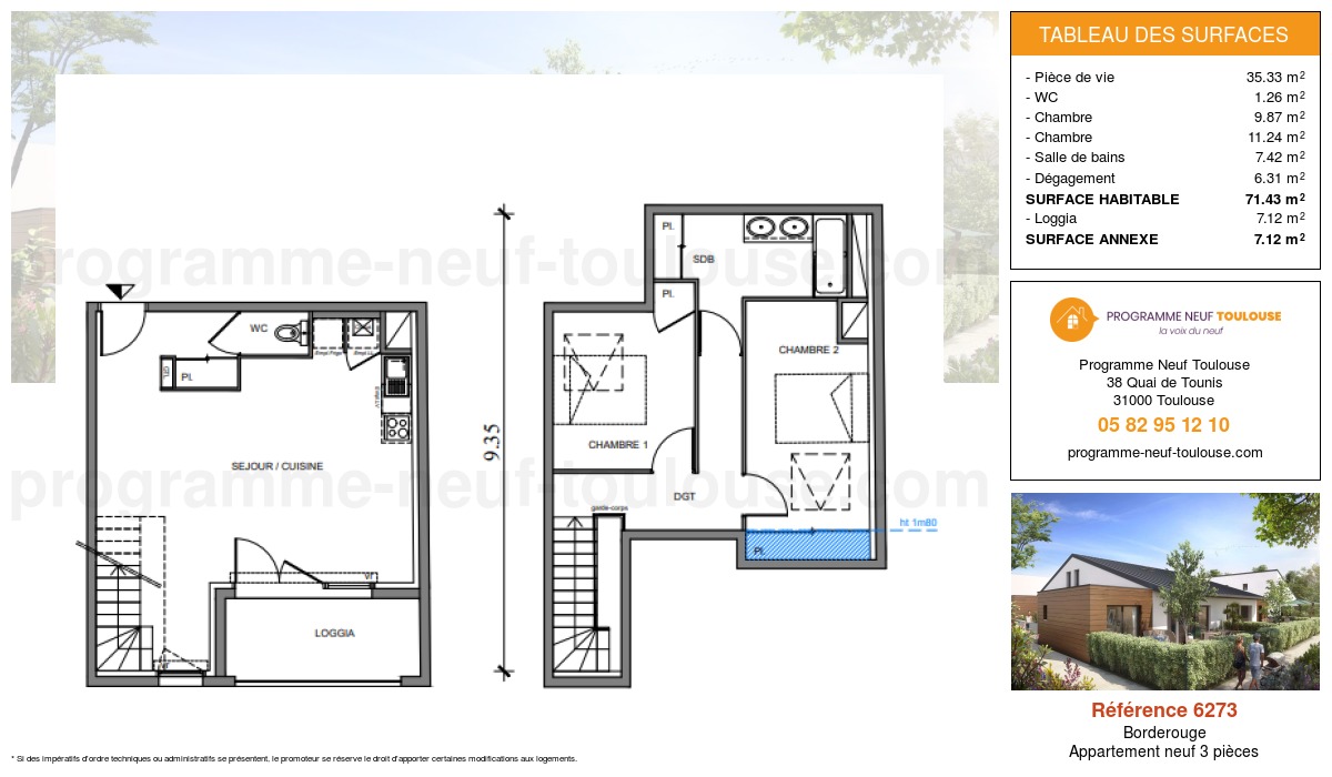 Plan pour un Appartement neuf de  71.43m² à
					Borderouge