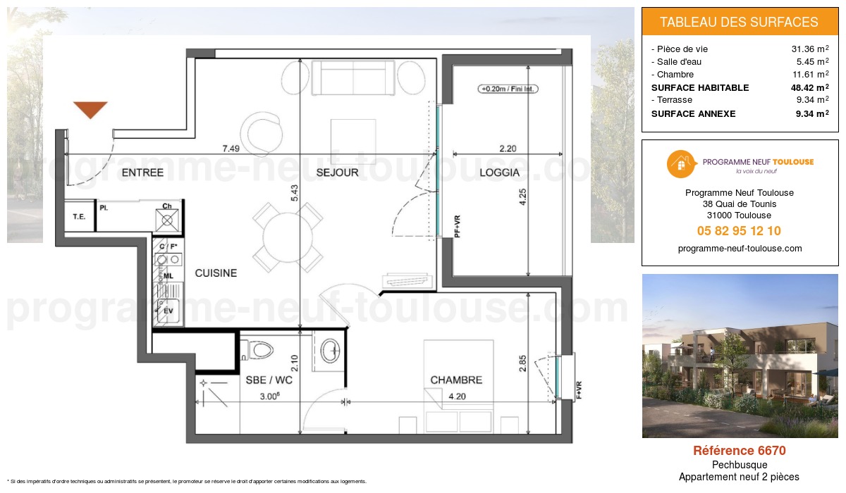 Plan pour un Appartement neuf de  48.42m² à
					Pechbusque