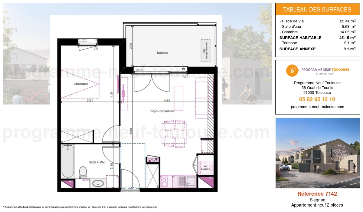 Plan pour un Appartement neuf de  45.15m² à
					Blagnac
