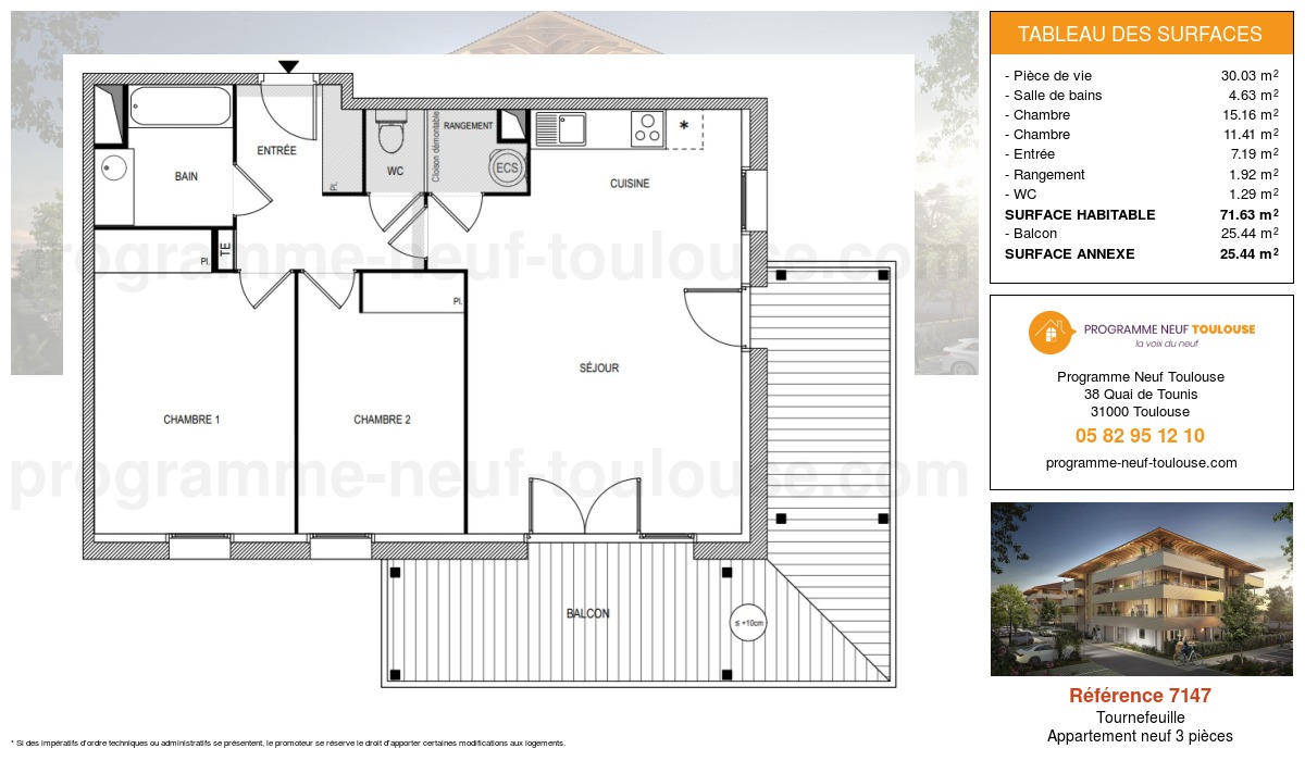 Plan pour un Appartement neuf de  71.63m² à
					Tournefeuille