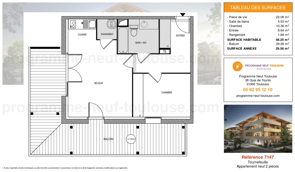 Plan pour un Appartement neuf de  48.25m² à
					Tournefeuille