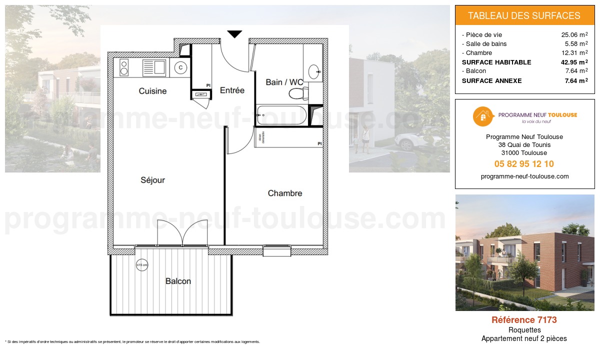 Plan pour un Appartement neuf de  42.95m² à
					Roquettes
