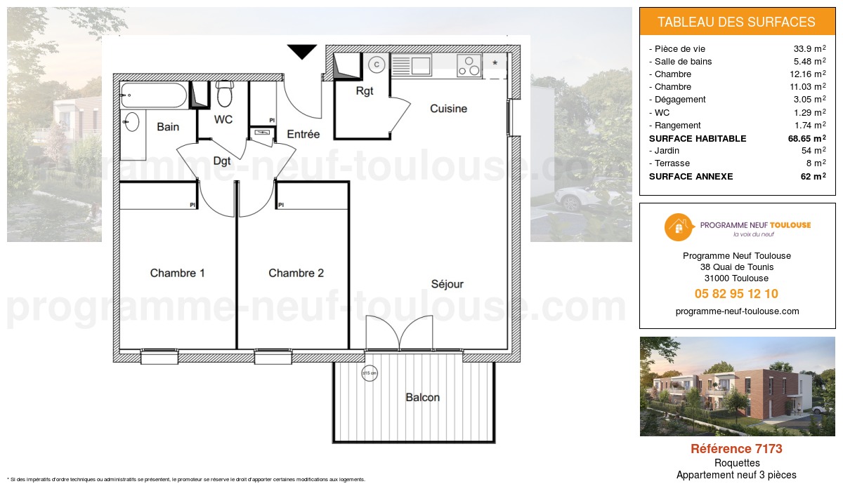 Plan pour un Appartement neuf de  68.65m² à
					Roquettes