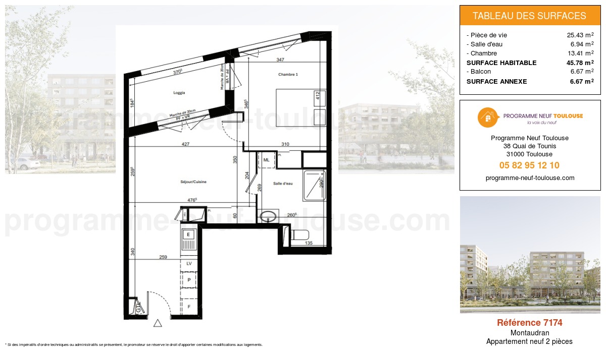 Plan pour un Appartement neuf de  45.78m² à
					Montaudran