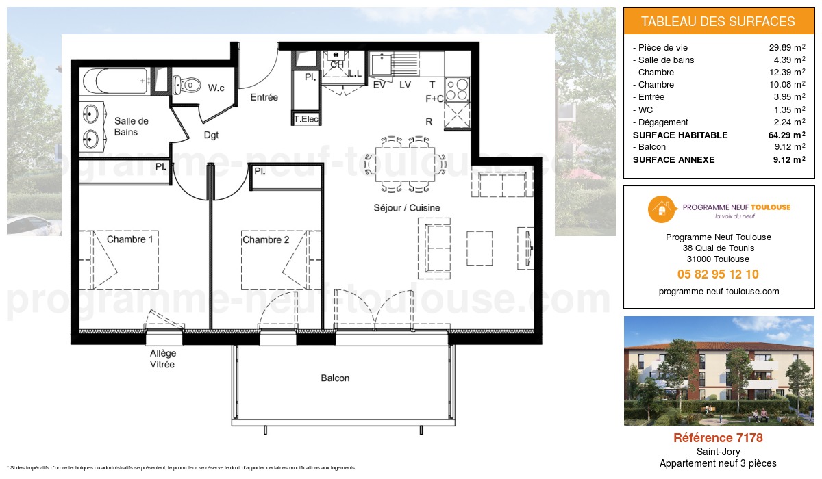 Plan pour un Appartement neuf de  64.29m² à
					Saint-Jory