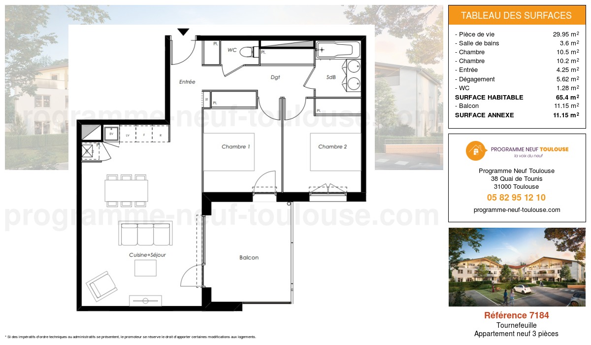 Plan pour un Appartement neuf de  65.4m² à
					Tournefeuille
