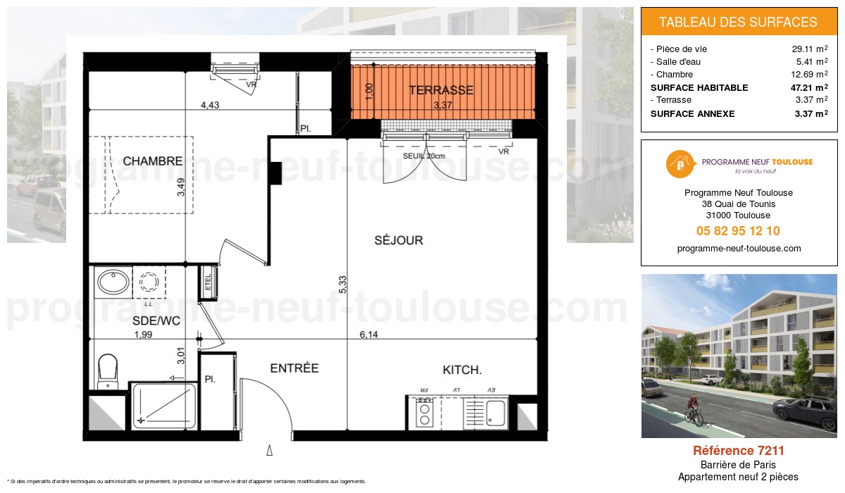 Plan pour un Appartement neuf de  47.21m² à
					Barrière de Paris