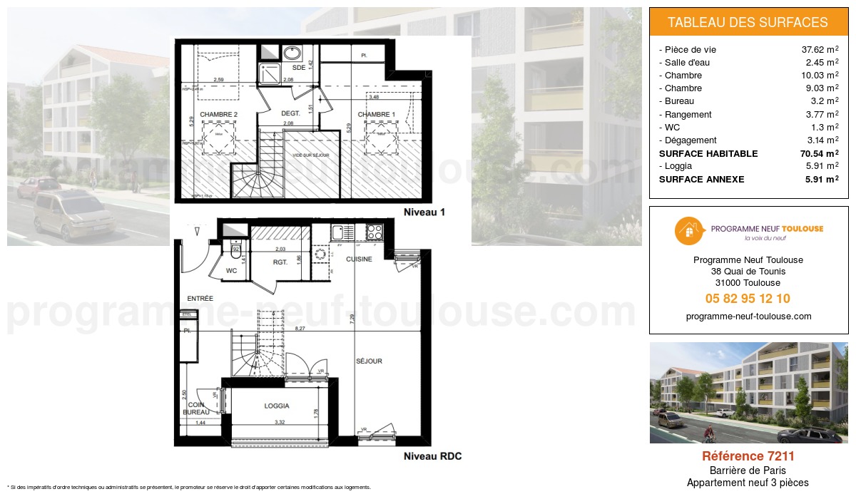 Plan pour un Appartement neuf de  70.54m² à
					Barrière de Paris