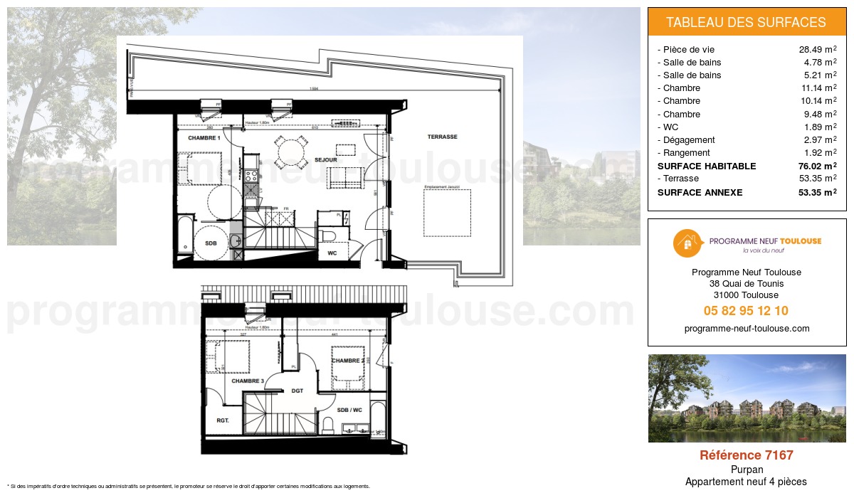 Plan pour un Appartement neuf de  76.02m² à
					Purpan