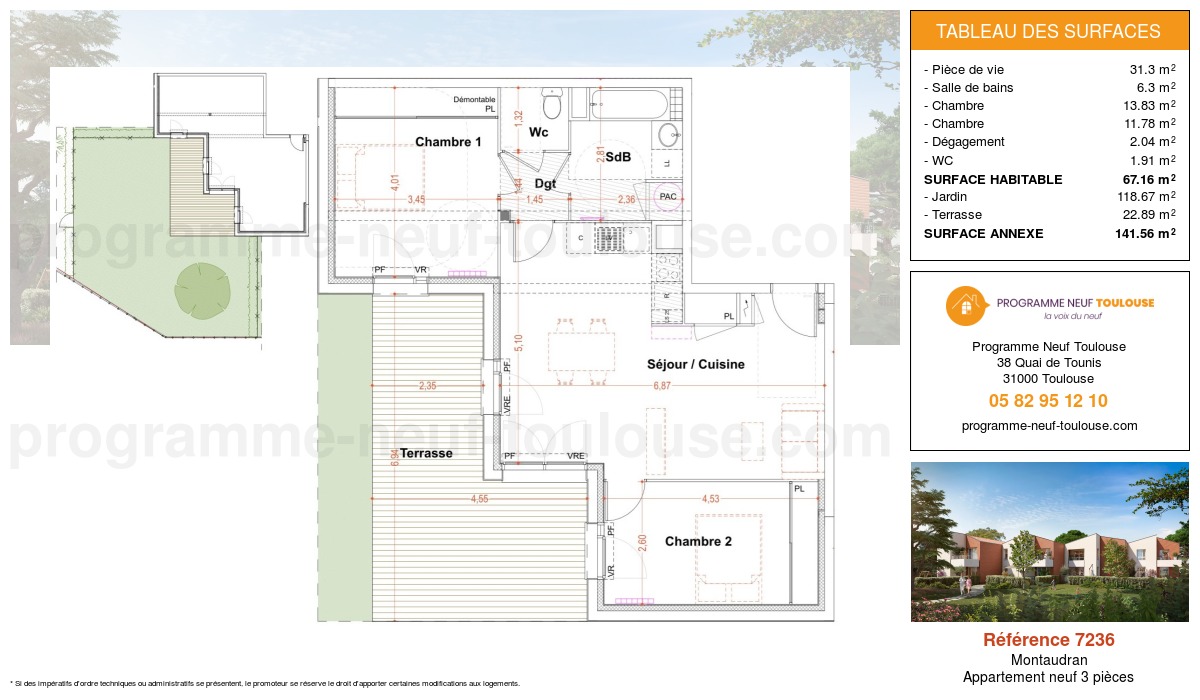 Plan pour un Appartement neuf de  67.16m² à
					Montaudran