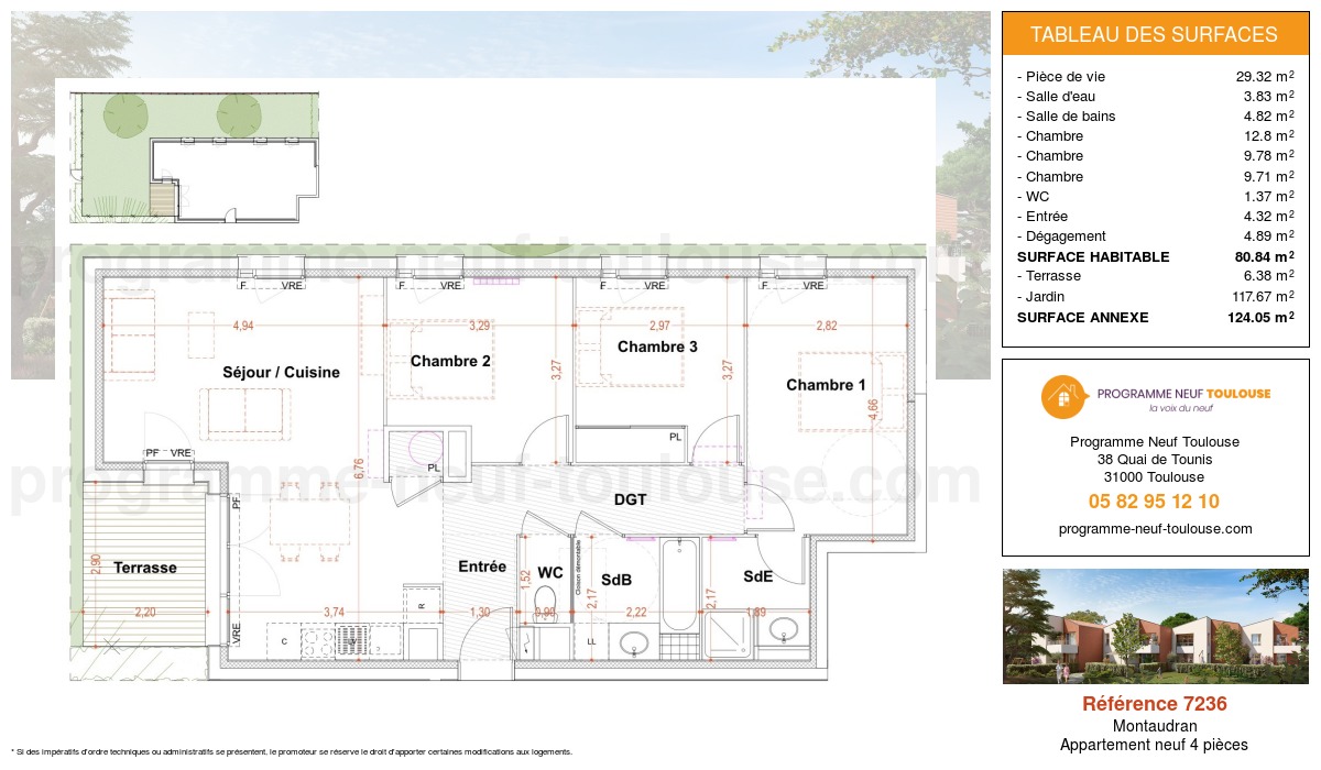 Plan pour un Appartement neuf de  80.84m² à
					Montaudran