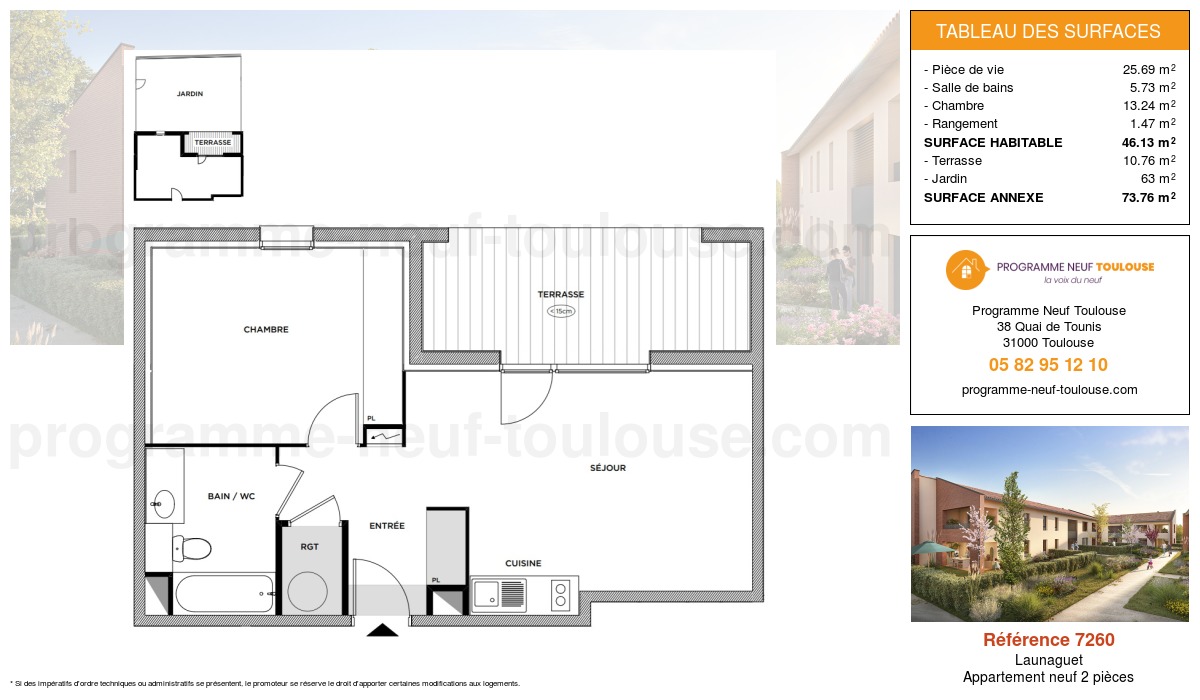Plan pour un Appartement neuf de  46.13m² à
					Launaguet