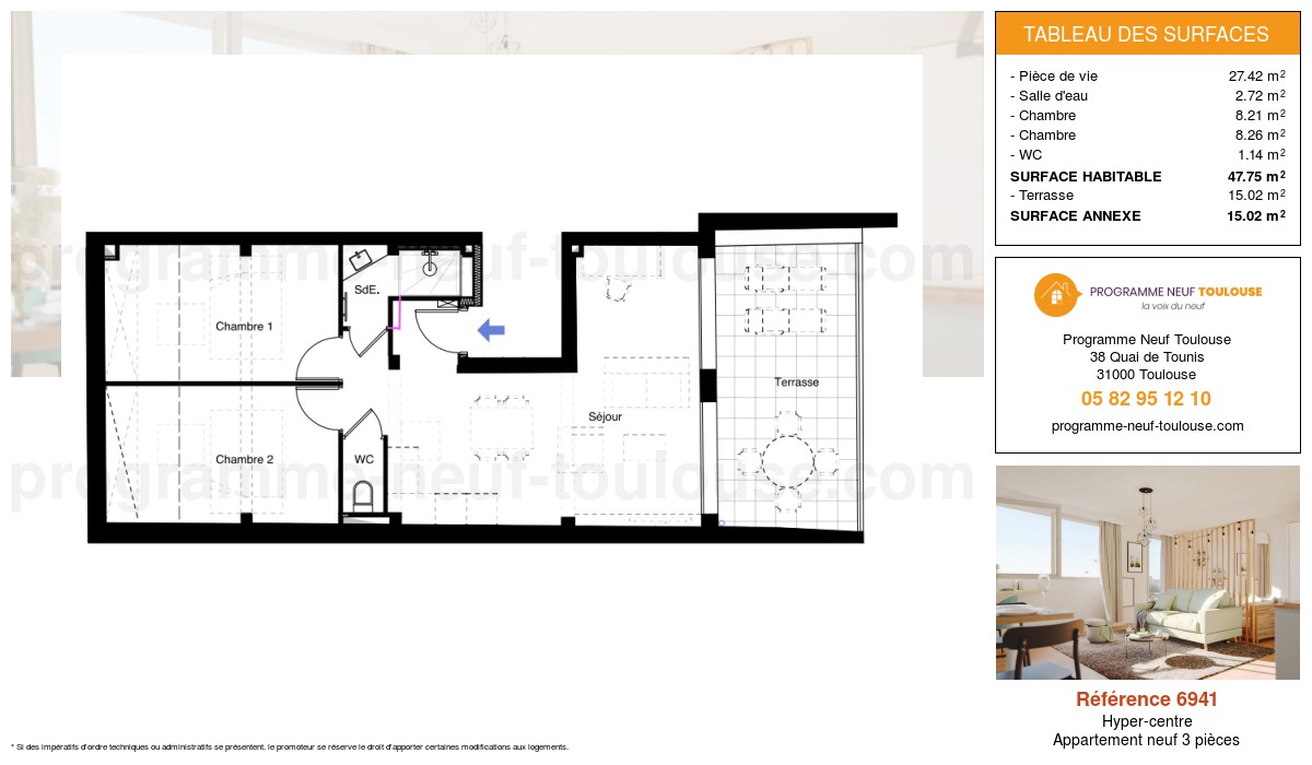 Plan pour un Appartement neuf de  47.75m² à
					Hyper-centre