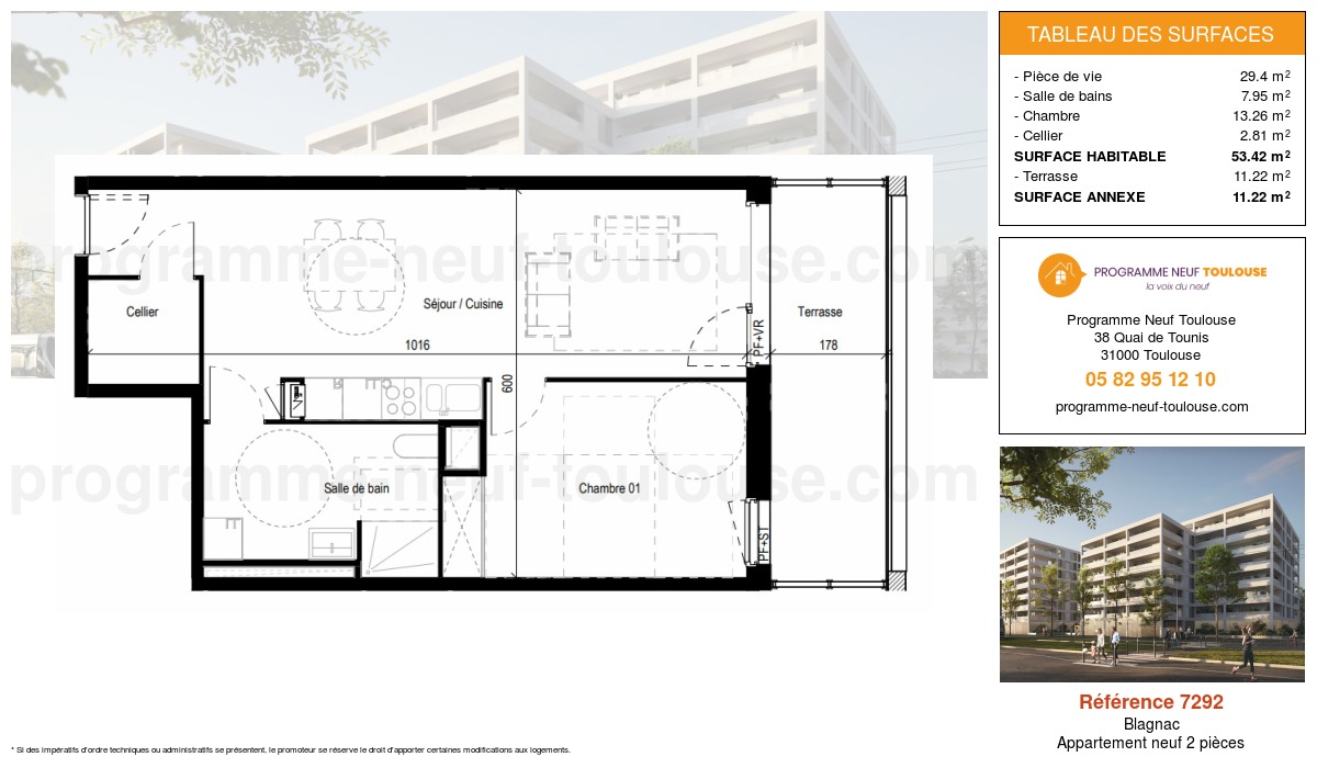 Plan pour un Appartement neuf de  53.42m² à
					Blagnac