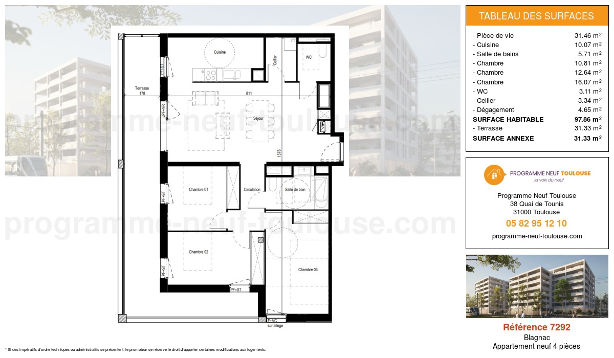 Plan pour un Appartement neuf de  97.87m² à
					Blagnac