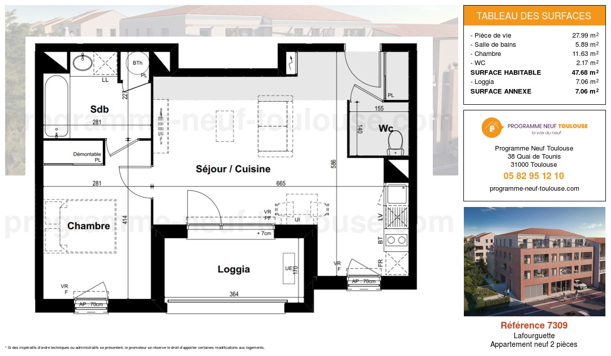 Plan pour un Appartement neuf de  47.68m² à
					Lafourguette