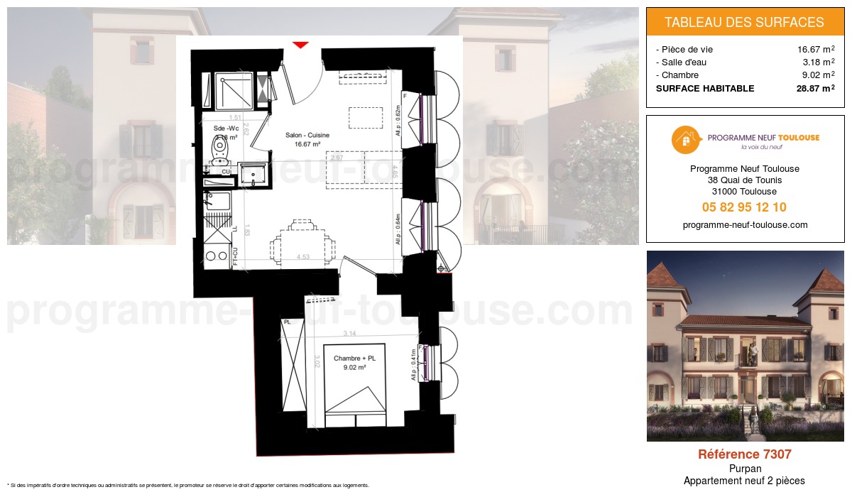 Plan pour un Appartement neuf de  28.86m² à
					Purpan