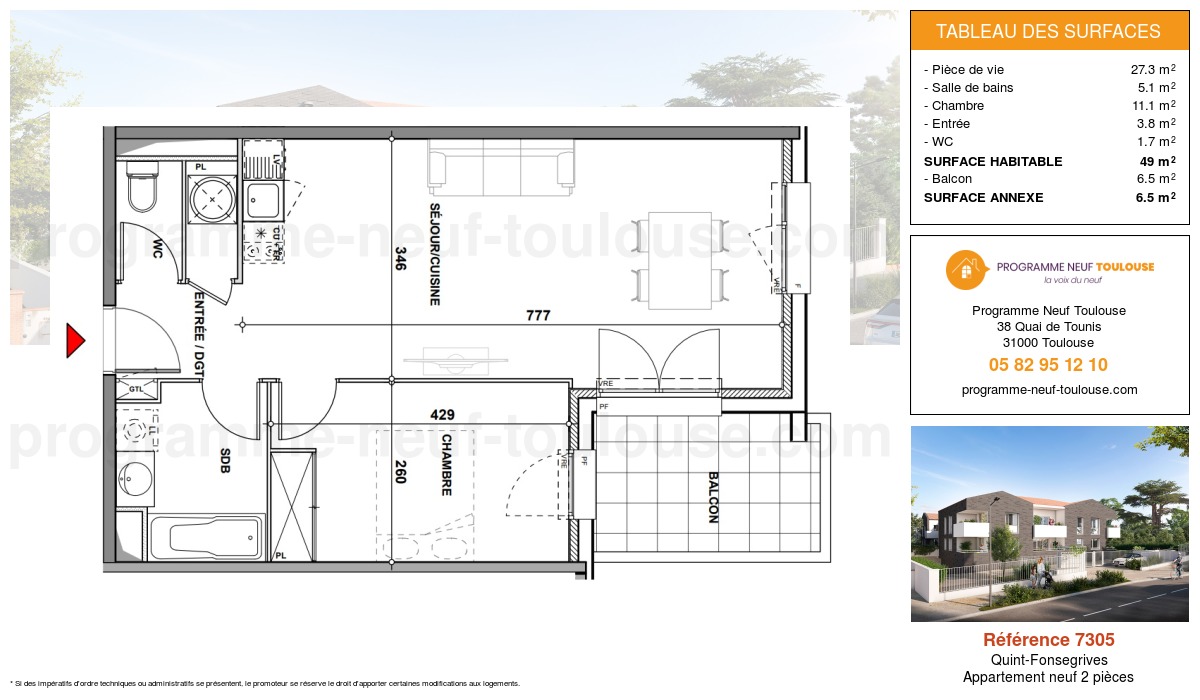 Plan pour un Appartement neuf de  49m² à
					Quint-Fonsegrives