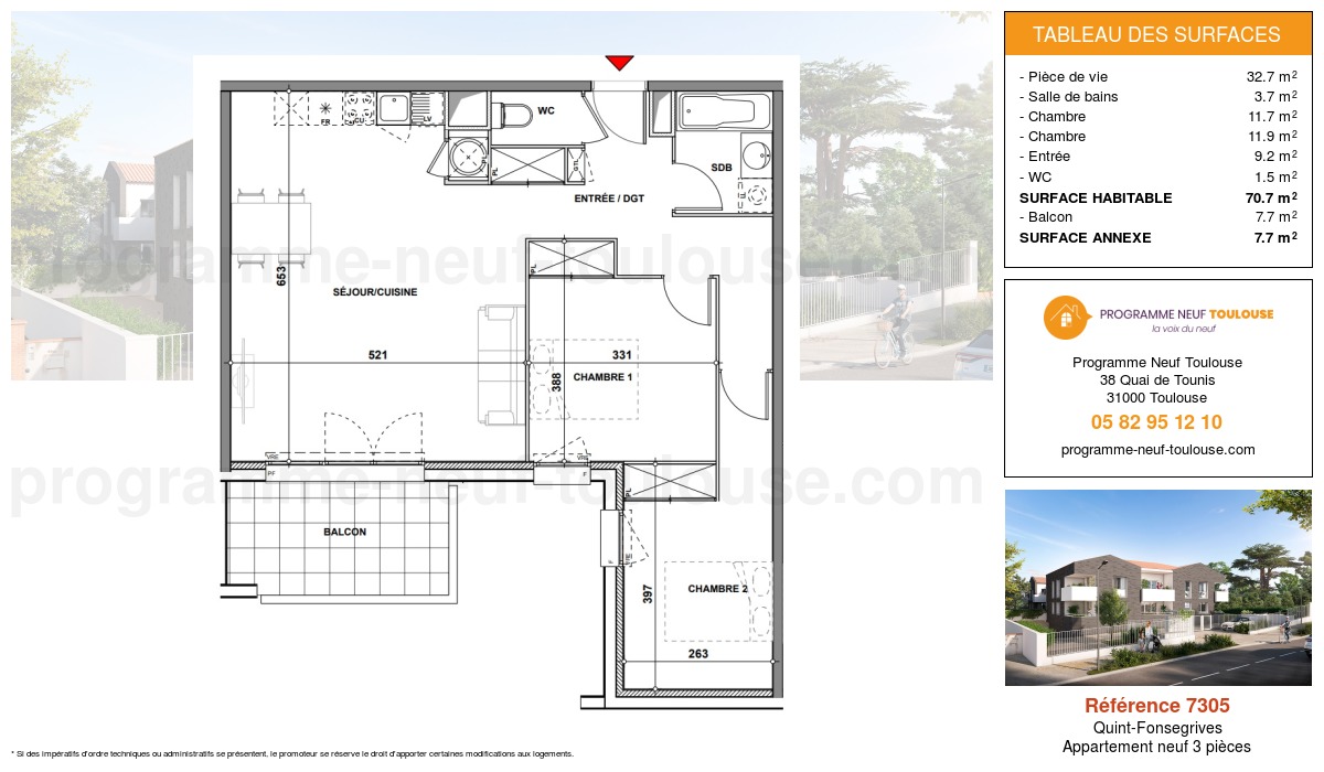 Plan pour un Appartement neuf de  70.7m² à
					Quint-Fonsegrives