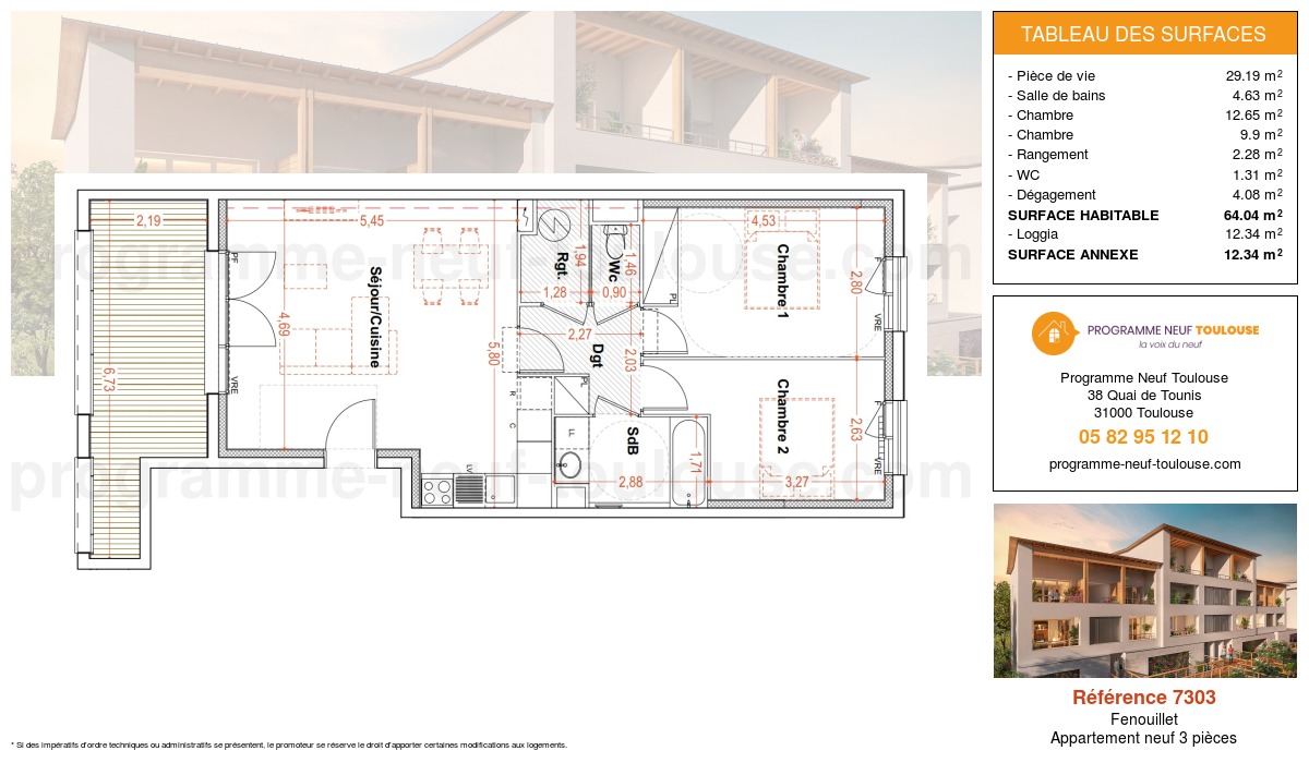 Plan pour un Appartement neuf de  64.04m² à
					Fenouillet