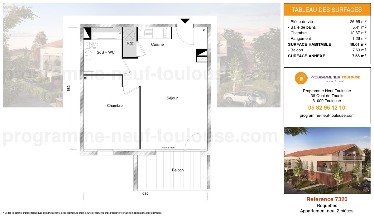 Plan pour un Appartement neuf de  46.01m² à
					Roquettes