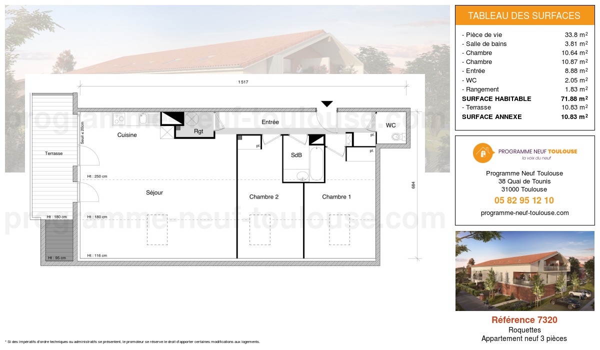 Plan pour un Appartement neuf de  71.88m² à
					Roquettes