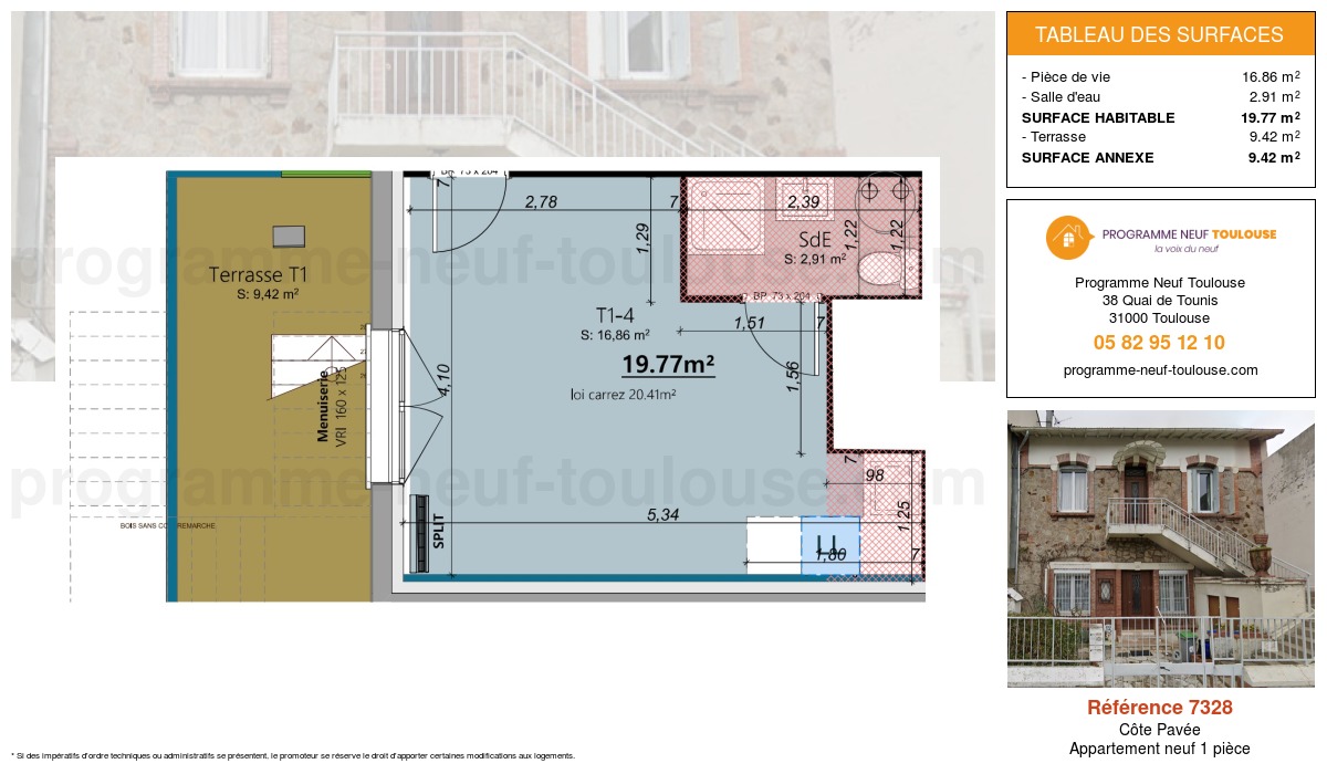 Plan pour un Appartement neuf de  19.77m² à
					Côte Pavée