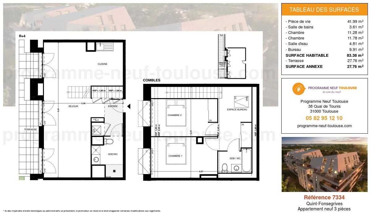 Plan pour un Appartement neuf de  83.38m² à
					Quint-Fonsegrives