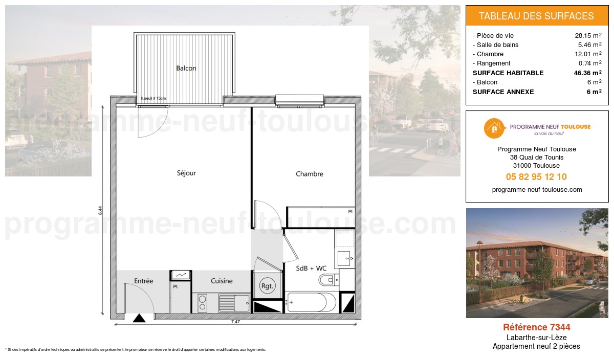 Plan pour un Appartement neuf de  46.36m² à
					Labarthe-sur-Lèze