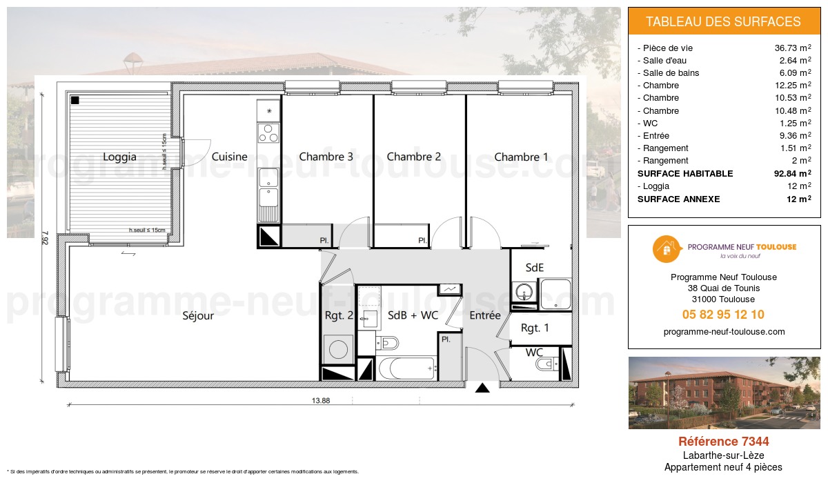 Plan pour un Appartement neuf de  92.84m² à
					Labarthe-sur-Lèze