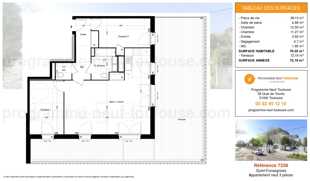 Plan pour un Appartement neuf de  76.25m² à
					Quint-Fonsegrives