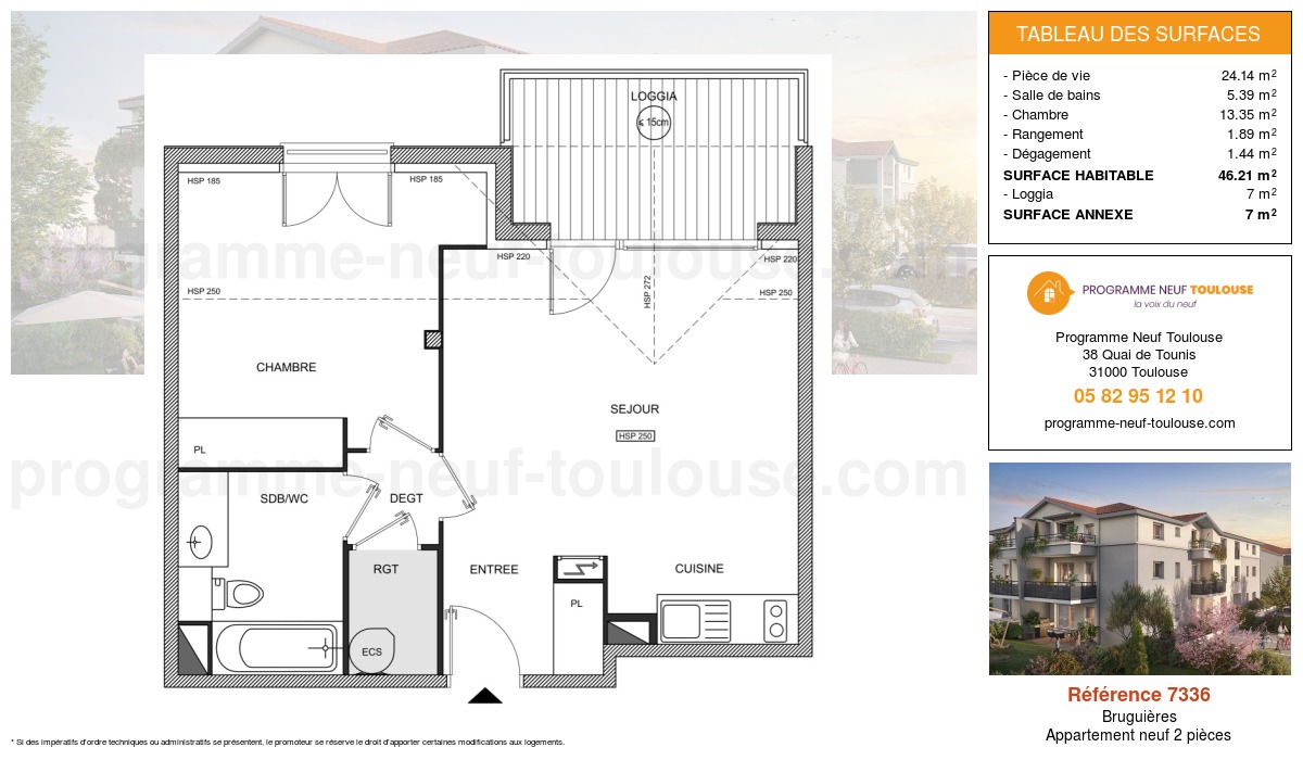 Plan pour un Appartement neuf de  46.21m² à
					Bruguières