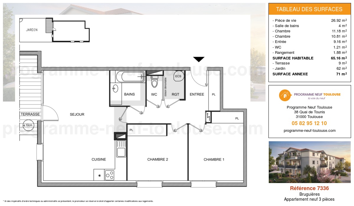 Plan pour un Appartement neuf de  65.16m² à
					Bruguières