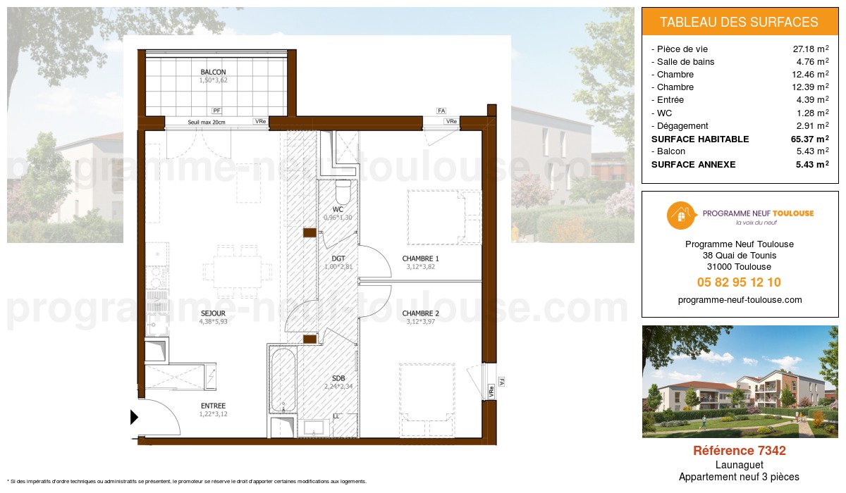 Plan pour un Appartement neuf de  65.37m² à
					Launaguet