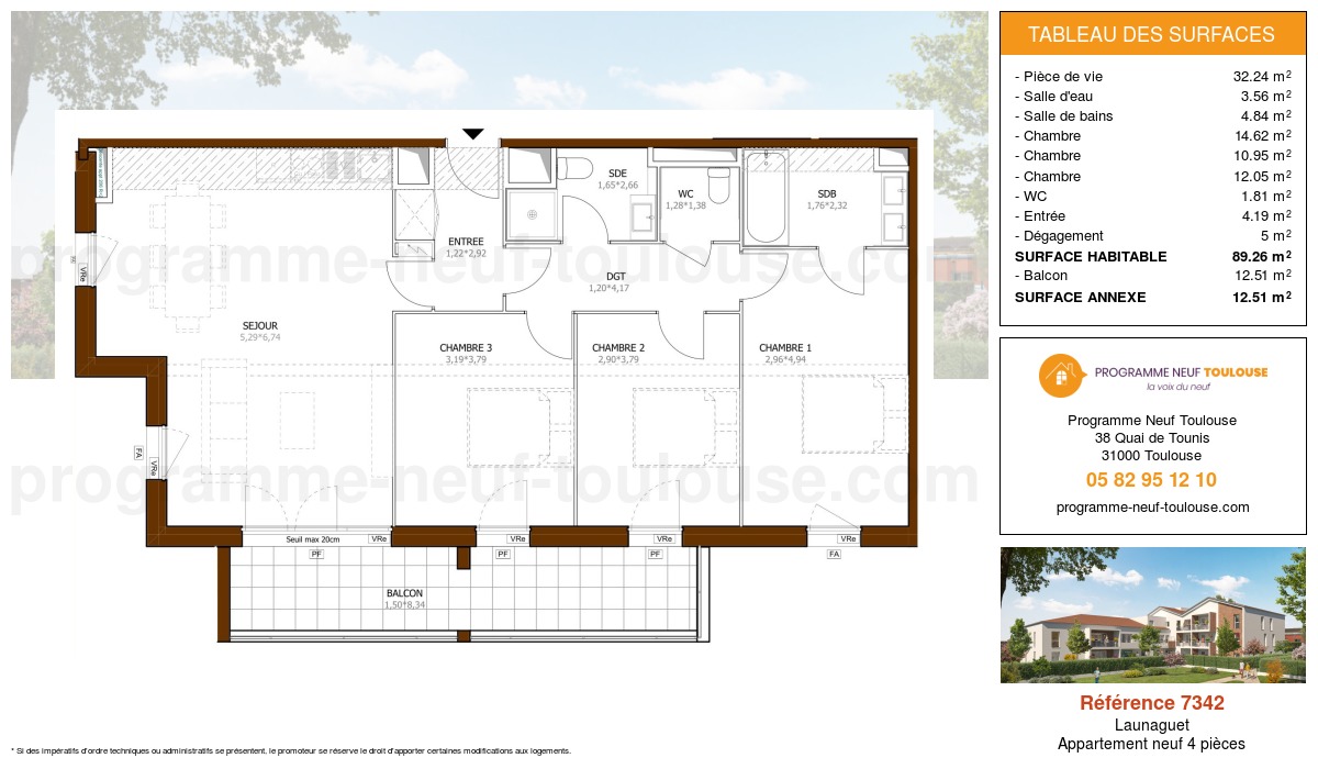 Plan pour un Appartement neuf de  89.26m² à
					Launaguet