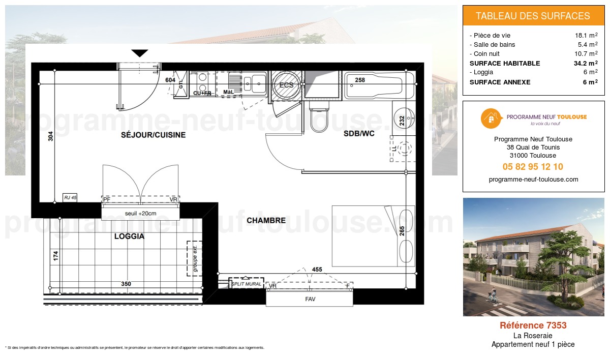 Plan pour un Appartement neuf de  34.2m² à
					La Roseraie