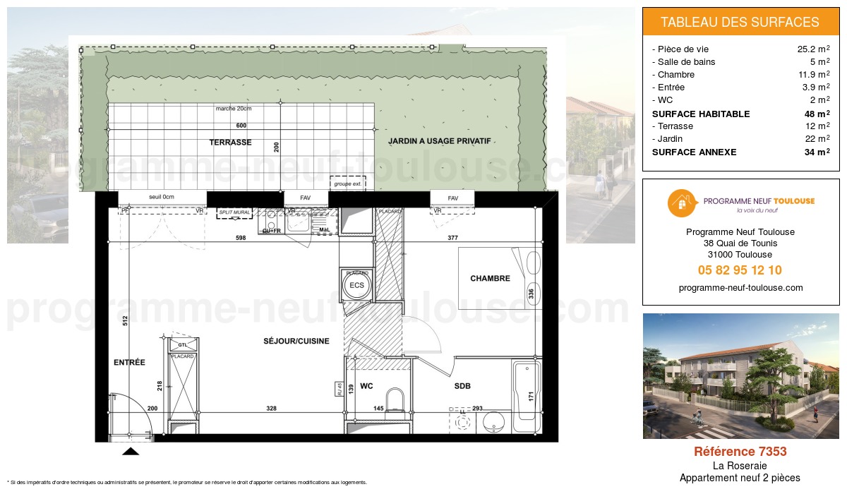 Plan pour un Appartement neuf de  48m² à
					La Roseraie